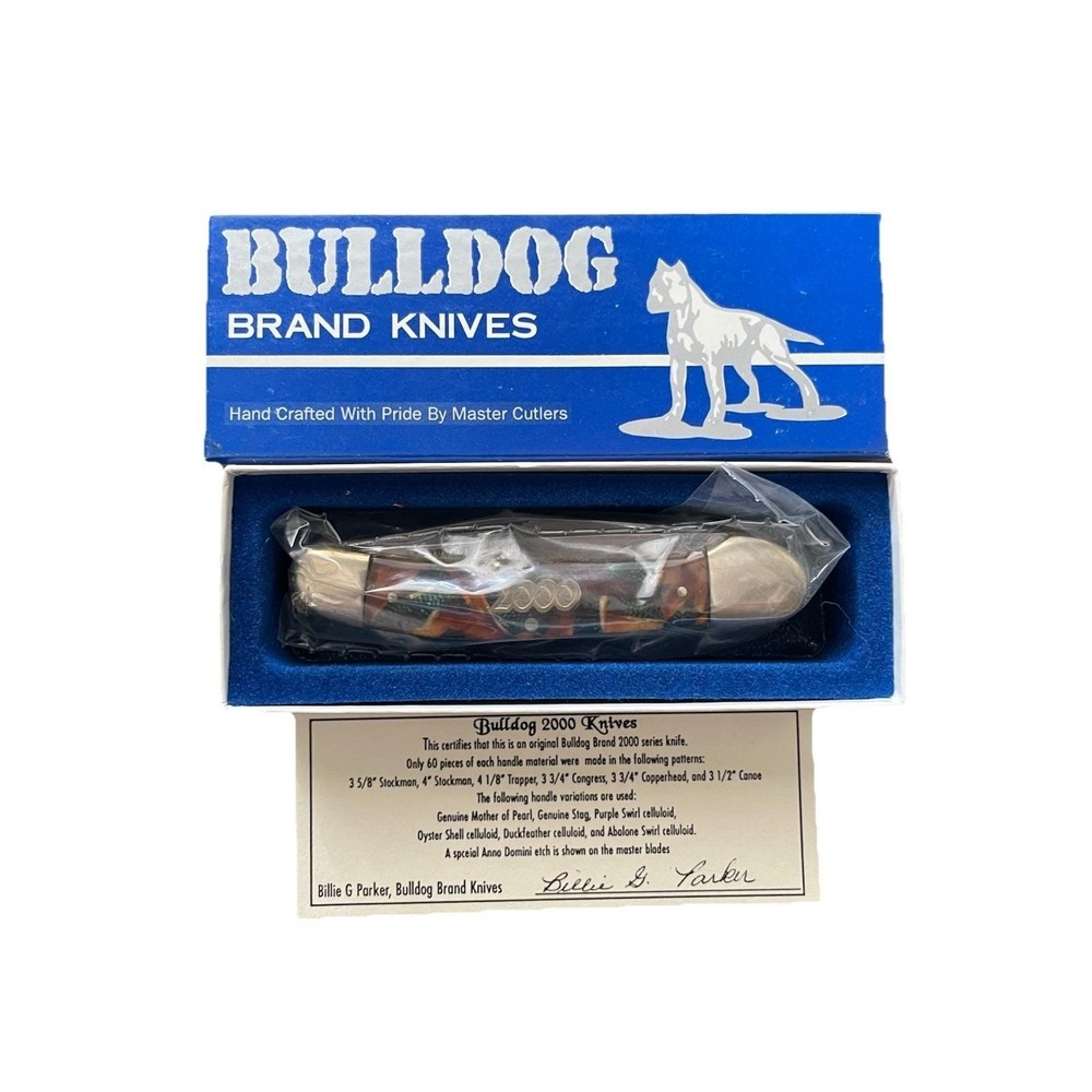 Bulldog Brand 2000 Millennium Trapper Knife NIB COA‎ Tortoise Abalone Swirl